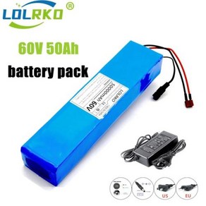 18650 충전식 리튬 이온 배터리 팩 BMS 충전기 포함 67.2V 리튬 이온 50000mAh 60V 16S2P 50Ah, 1개