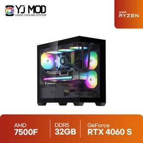 배틀그라운드 게이밍 데스크탑 라이젠5 7500F RTX 4060 AMD 지포스 방송용 게임용 조립PC 배그 롤 로아 GY97, WIN11 Home, 512GB, 32GB, 블랙