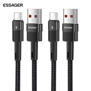 ESSAGER 스타 7A USB-A to C타입 고속 충전 케이블, 0.5m (A-075), 2개, Black