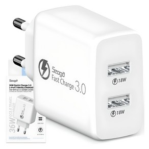 서가 36W 퀵차지 QC3.0 2포트 멀티 18W+18W 동시 USB 고속 충전기