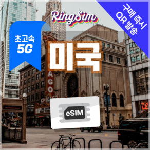 미국이심 5G속도e심 전지역 데이터무제한 뉴욕 LA 여행 esim 유심 링심, 1개, 5G 매일2GB 후 저속 무제한, 30일