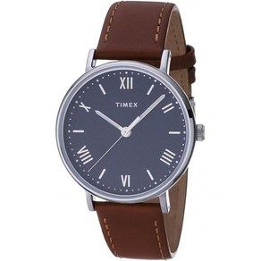 타이맥스 남성용 TW2R63900 Southview 41mm Tan Silver-Tone Blue 가죽 스트랩 시계