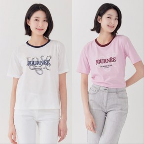 [지센] 여성 소로나 네크 배색 원포인트 라운드반팔티셔츠(색상2종) LSTSP375