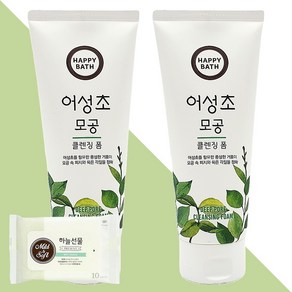 해피바스 어성초 모공 클렌징 폼 200g 2개(+하늘선물 물티슈 10매), 2개