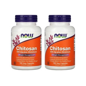 NOW Chitosan 500mg plus Chomium 나우 키토산 크롬 키틴 키토산음식 키토산효능 120캡슐 2통, 120정, 2개