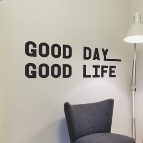 볼드 good day good life 감성 레터링 인테리어 스티커, medium, 검정색