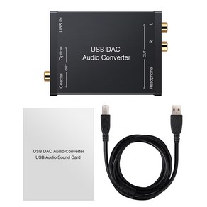 USB 외장 사운드 카드 외장형 어댑터 오디오 컨버터 분배기 USB DAC 디지털 동축 광 3.5mm 헤드폰 스테레오 PC용, 1개, 1) Black