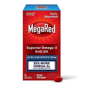 MegaRed 울트라 스트렝쓰 크릴 오일 오메가 3 셔플리먼트 750mg 크릴 오일 EPA & DHA & 항산화 아스타잔틴 80정 노 피쉬 오일 에프터 테이스트, 1개