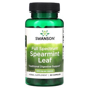 Swanson Full Spectum 스피어민트잎 400mg 캡슐 60정 전통적인 소화 보조제, 1개, 기본