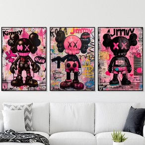 핑크 카우스 KAWS 베어브릭 그림 액자 그래피티 거실 팝아트 빈티지 인테리어 포스터, 01. 핑크 빈티지 카우스, 유광실버