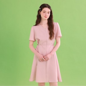 비키 반팔 브이넥 벨티드 미디 원피스 TGOAF2544