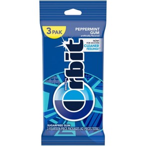 ORBIT Peppemint Sugafee Chewing Gum 3 Packs of 14-Pieces (42 T ORBIT 페퍼민트 무설탕 츄잉껌 14개입 3팩(총 42개, 1개