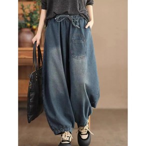 m~2xl 빅사이즈 여성 배기 청바지 와이드 벌룬 팬츠 스판밴딩 캐주얼 통바지 슬랙스