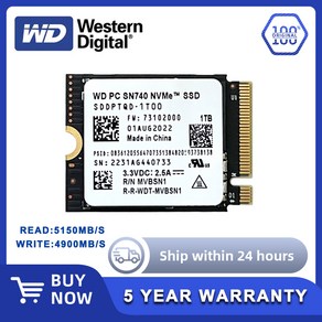 웨스턴 디지털 WD SN740 2TB 1TB 512GB M 2 SSD 2230 NVMe PCIe 세대 4x4 SSD 마이크로 소프트 표면 PoX 표면 노트북 3 스팀 데크, 256GB, 1개