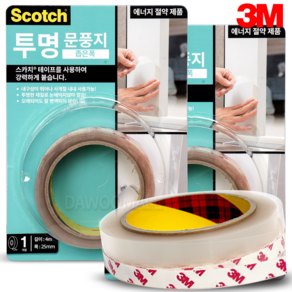 [다우몰] 3M 스카치 투명 문풍지 좁은폭 25mm X 4M (1+1), 1세트