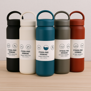 손잡이 핸들 스탠 텀블러 350ml 500ml 보냉 보온병, 1개, 흰식(아이보리)