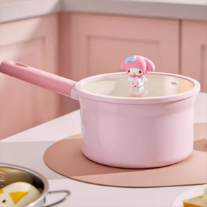 [그루비마켓] 공식 정품 마이멜로디 편수 냄비 찜기 세트 캐릭터 손잡이 라면 붙지 않는 냄비 튀김 및 찜기 다기능 냄비, 01 마이멜로디 편수 냄비, 1개