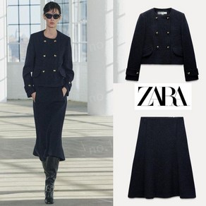 자라 여성 블랙 크롭 자켓 A라인 스커트 결혼식 하객룩 정장세트 ZARA