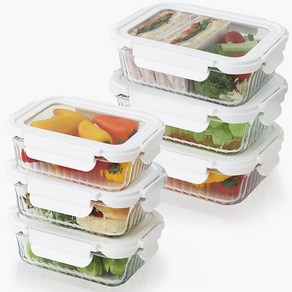 네오플램 내열유리 반찬통 밀폐용기세트 6P 직사각 370ml 3p 600ml 3p, 1세트, 직사각 370ml 3p+600ml 3p