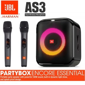 JBL ENCORE ESSENTIAL+AS3 파티박스 무선마이크 블루투스 스피커 충전식앰프 시스템 셋트