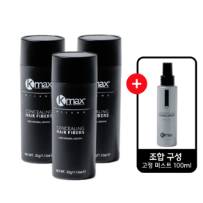 케이맥스 흑채 천연 케라틴 32g + 100ml 고정미스트, 블랙, 3개