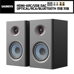 SAUNGYU 2채널 100W 4인치 DAC USB Hi-Fi 앰프내장형 ARC지원 블루투스 북쉘프 스피커 리모컨, BK4020D, A블랙