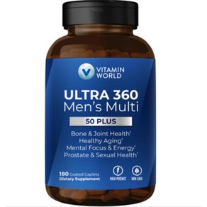 Vitamin Wold Ulta 360 남성용 멀티비타민 50 플러스 전립선 기능을, 1개, 180정