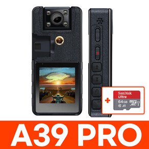 자전거블랙박스 오토바이블랙박스 바디캠 액션캠 A39 PRO 14시간 녹화 (64GB 포함), {