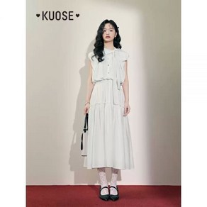 KUOSE 쿠오세원피스 민소매 넥리본 캉캉 드레스 화이트