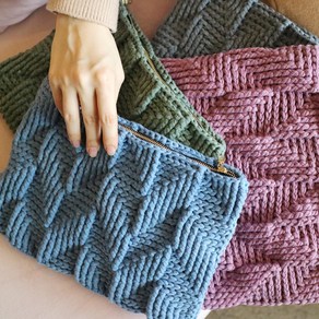 [프롬멜팅]코바늘DIY 입체헤링본클러치백 뜨개키트 손뜨개패키지 KIT, 블루, 1개