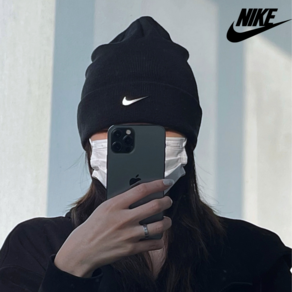 나이키(NIKE) 메탈로고 M-LO 비니 남녀공용 블랙 방한모자