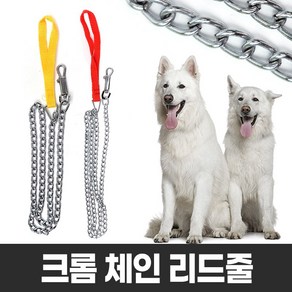 크롬 체인 개줄 칼라손잡이 (122cm 사슬 대형견 리드줄 이동줄 목줄 체인줄), 2호빨강-1.5mm, 1개