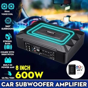 차량용우퍼 차량용 액티브 서브 우퍼 스피커 시트 밑 슬림 AMP 슈퍼 베이스 자동차 앰프 800W 600W 8/10 인치 12V, [02] 8 inch