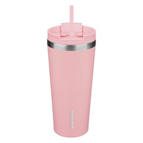 bjpkpk 누수 방지 스테인리스 스틸 보온병 빨대 포함, Pink, 650ml, 1개