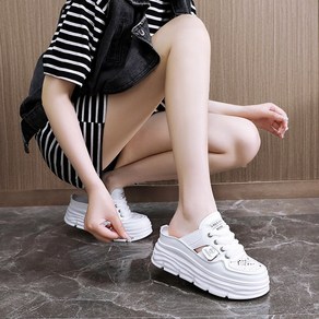 여성용 6.5cm 펀칭 샌들 키높이 샌들 미끄럼방지슬리퍼 데일리 슬리퍼 Women's shoes