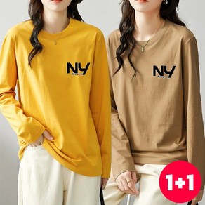 [1+1 2장] 스타일아유 여성 긴팔 티셔츠 라운드 NY 레터링 루즈핏 데일리 긴팔티 TS2027