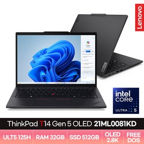 ThinkPad T14 Gen 5 OLED (21ML008FKD), 21ML0081KD, Fee DOS, 32GB, 512GB, 블랙