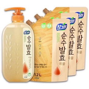 참그린 순수발효 곡물 주방세제 용기 720ml(1개)+리필 1.2L(3개)