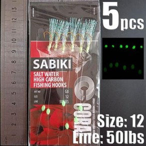 Lunke Sabiki Rigs 후크 바닷물 낚시 미끼 빛나는 빛나는 플래시 물고기 가죽 바다 미끼 고등어 태클 팩당 6 개, 1개