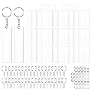 120 조각 직사각형 아크릴 열쇠 고리 공백 투명, 120개, 투명한