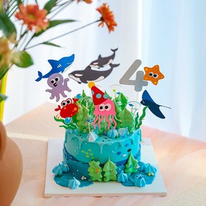 아쿠아리움 바다 동물 생일 케이크 토퍼, 3, 1개