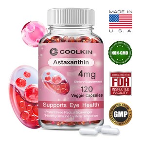 Coolkin 보충제 아스타잔틴 4 mg Zanthin® 함유 전반적인 눈 건강을 지원하고 건강한 신경계를 촉진합니다* 60/120 식물성 소프트젤, 1박스, 60정