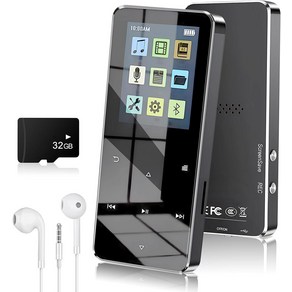 VORAGA MP3 플레이어 Bluetooth5.1 32GB 128GB까지 확장 가능 2.4인치 HIFI 음질 다기능 디지털 오디오 내장 스피커, 블랙