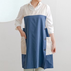 데코에버 클래식투톤 롱 앞치마 요양보호사 옆주머니형, 1개, 블루