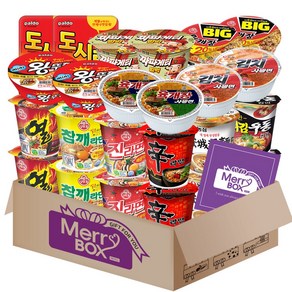 메리박스 컵라면 세트24개(육개장사발면+김치사발면+신라면+안성탕면+튀김우동+짜파게티+도시락+육개장컵+미니왕뚜껑+참깨+진라면 매운맛+열)+메세지카드, 1개