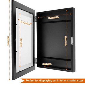두꺼비집가리개 차단기함커버 어린이 아트 프레임 마그네틱 프론트 오픈 변경 가능한 포스터용 사진 그리기 그림 디스플레이 홈 장식, Black 1PC