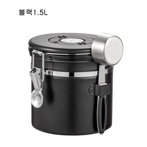 304Stainless steel 원두커피통 스푼부여 음식 보관함 저장함 밀봉통, 블랙, 1.5L, 1개