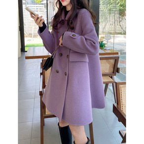 RUNYAYA 데일리 더블버튼 박시핏 롱코트 A라인 모직 여성롱코트 고급스러움 점퍼