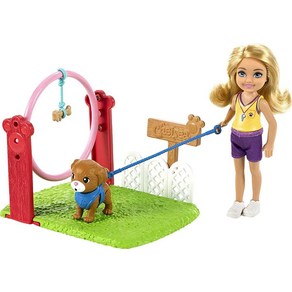 Babie Chelsea Can Be Doll & Playset 금발 강아지 트레이너 소형 인형 및 액세서리 10개 목줄 점핑 후프 장애물 콘 등 포함 171082, Babie Chelsea Can Be Doll & P