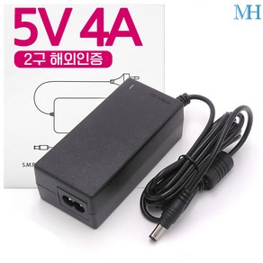 명호전자 5V4A 아답터 벽걸이형 해외 인증용 미국 일본 유럽 UL PSE DC 5V 4A 어댑터, 5V4A 2구해외/아답터만, 1개